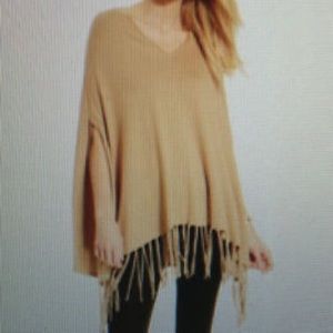 Michael Kors New Poncho Cape Fringe Camel Sweater